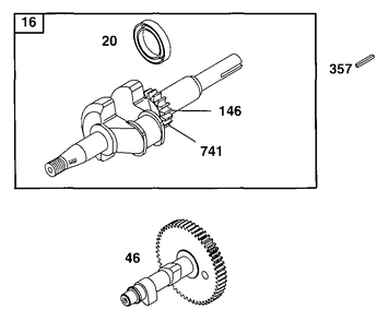 Crank, Cam Diagram and Parts List for 90102-0016-01  Briggs and Stratton Engine